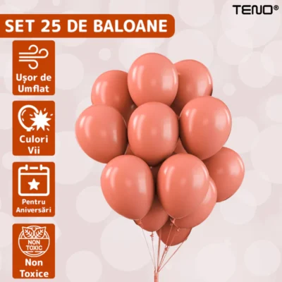 Set 25 Baloane, Pentru Petreceri/Aniversari/Evenimente, O Singura Dimensiune, Latex, Somon, TENO722