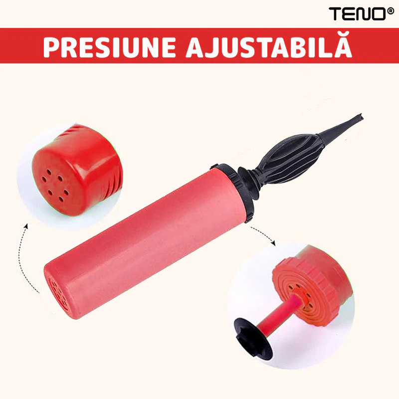 Pompa Manuala Pentru Umflat Baloane cu Dublu Sens, Multifunctionala, Materiale Calitative, Umflare Rapida, 28 cm, Rosu/Negru, TENO371