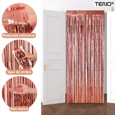 Set 2 Bucati Perdea Decorativa Din Folie Roz/Auriu Metalizat, Pentru Petreceri Aniversare, TENO322