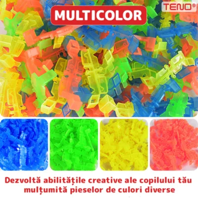 Circuit Masinute, 56 Piese, Pista Iluminata Configurabila, Fosforescenta, Masinuta cu Lumina Rosie, Multicolor, TENO517