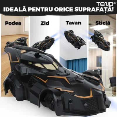 Masinuta Antigravitationala cu Telecomanda, Urcare pe Pereti si Tavan, Rotire 360 Grade, Senzor Infrarosu, Incarcare USB, Telecomanda Intuitiva, Negru, TENO1429