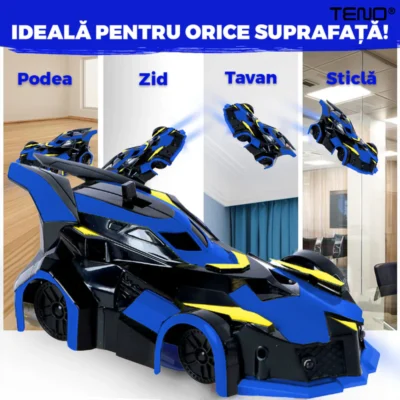 Masinuta Antigravitationala cu Telecomanda, Urcare pe Pereti si Tavan, Rotire 360 Grade, Senzor Infrarosu, Incarcare USB, Telecomanda Intuitiva, Albastru/Negru, TENO1428