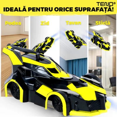 Masinuta Antigravitationala cu Telecomanda, Urcare pe Pereti si Tavan, Rotire 360 Grade, Senzor Infrarosu, Incarcare USB, Telecomanda Intuitiva, Galben/Negru, TENO1427