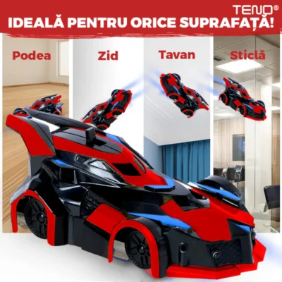 Masinuta Antigravitationala cu Telecomanda, Urcare pe Pereti si Tavan, Rotire 360 Grade, Senzor Infrarosu, Incarcare USB, Telecomanda Intuitiva, Rosu/Negru, TENO1416