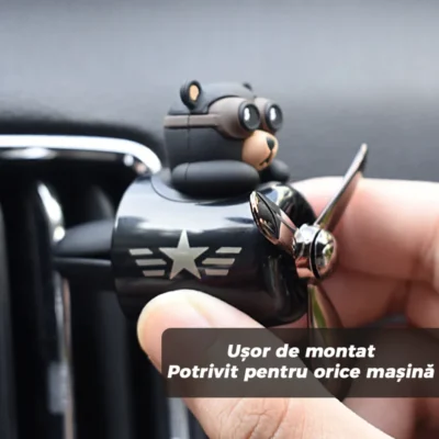 Difuzor Auto Aromaterapie, Car Pilot Bear, Kit Odorizant, 2 Arome cu Extracte Naturale Incluse, TENO337