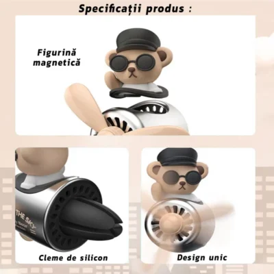 Difuzor Auto Aromaterapie, Car Pilot Bear, Kit Odorizant, 2 Arome cu Extracte Naturale Incluse, TENO335