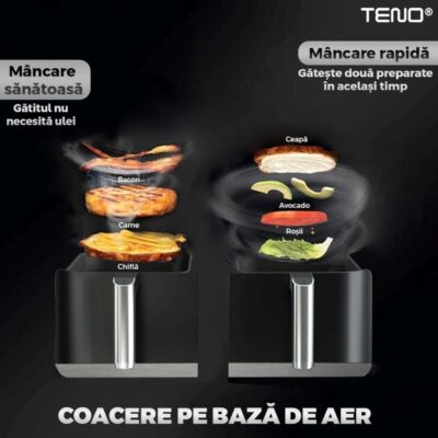 Friteuza Dubla Fara Ulei Air Fryer, Tehnologie Smart Sensing, Programe Smart-Chef Automate, Afisaj Digital, 8 L, 20-240 V, TENO753