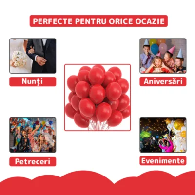 Set 100 Baloane Pentru Petreceri/Aniversari/Evenimente, o Singura Dimensiune, Latex, Rosu, TENO256