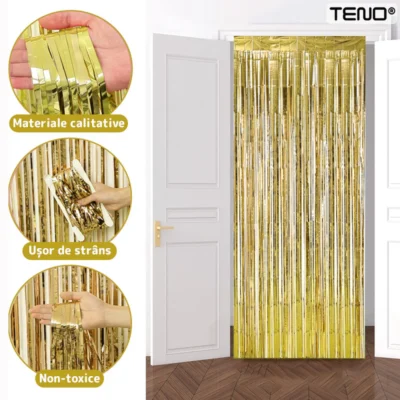 Set 2 Bucati Perdea Decorativa Din Folie Auriu Metalizat, Pentru Petreceri Aniversare, TENO323