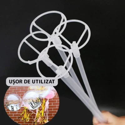 Set 10 Bete Transparente cu Rozete Pentru Baloane, Lungime 42 cm, TENO308