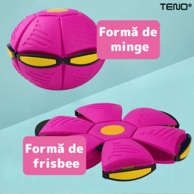 Minge Zburatoare Transformabila in Disc Frisbee, 2 Moduri de Joaca, 23 cm, Roz, TENO354