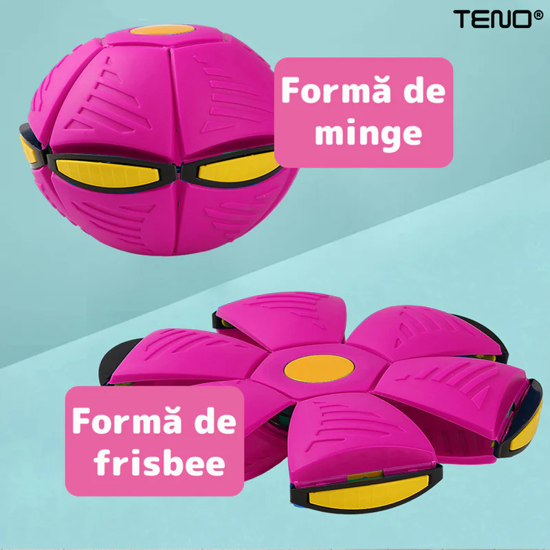 Minge Zburatoare Transformabila in Disc Frisbee, 2 Moduri de Joaca, 23 cm, Roz, TENO354