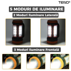 Lanterna Solara de Camping Portabila, 2 Moduri de Alimentare, 5 Moduri de Iluminare, Port USB, Reincarcabila, TENO269