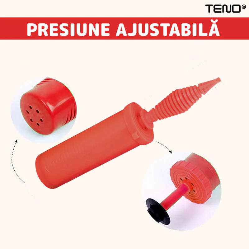Pompa Manuala Pentru Umflat Baloane cu Dublu Sens, Multifunctionala, Materiale Calitative, Umflare Rapida, 28 cm, Rosu/Negru, TENO370
