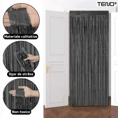 Set 2 Bucati Perdea Decorativa Din Folie Negru Metalizat, Pentru Petreceri Aniversare, TENO325