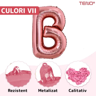 Set 12 Baloane, Litere, Pentru Petreceri/Aniversari/Evenimente, Metalizate, Folie, 45 cm, Model BINE ATI VENIT, Roz, TENO1048
