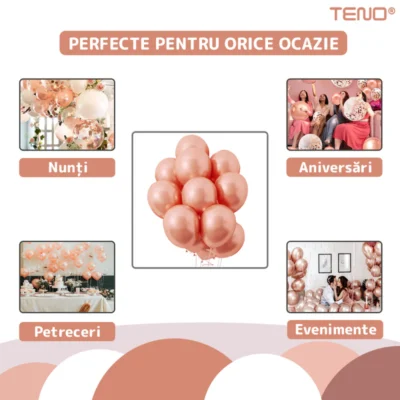 Set 25 Baloane, Pentru Petreceri/Aniversari/Evenimente, O Singura Dimensiune, Latex, Rose Gold, TENO773
