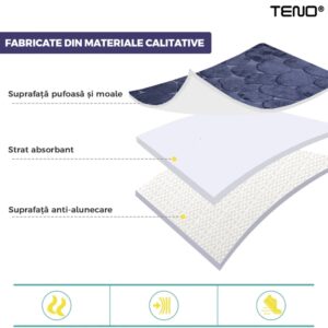 Set 2 Covorase de Baie, Anti-Derapante, Material Moale, Model Pietre, 80x50 / 50x40cm, Bleumarin, TENO1014