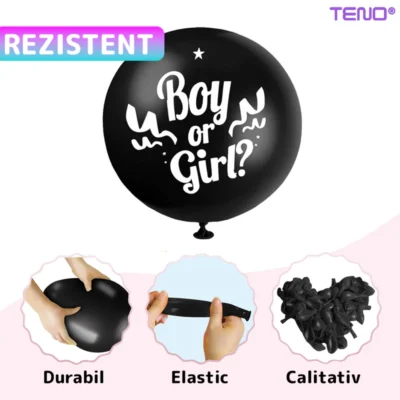 Balon Gender Reveal, Pentru Petreceri/Evenimente/Botezuri, Confetti in 2 Culori, Negru, TENO1058