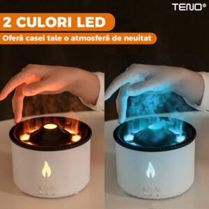Difuzor Aromaterapie Lava cu 2 Culori LED, Capacitate 360ml, Silentios, Umidifica Aerul, Alb, TENO510