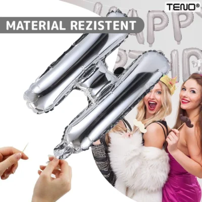 Set 27 Baloane, Litere, Pentru Petreceri/Aniversari/Evenimente, Confetti, Stelute, Inimioare, Model Happy Birthday, Argintiu, TENO718