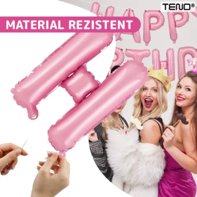 Set 27 Baloane, Litere, Pentru Petreceri/Aniversari/Evenimente, Confetti, Stelute, Inimioare, Model Happy Birthday, Rose, TENO717