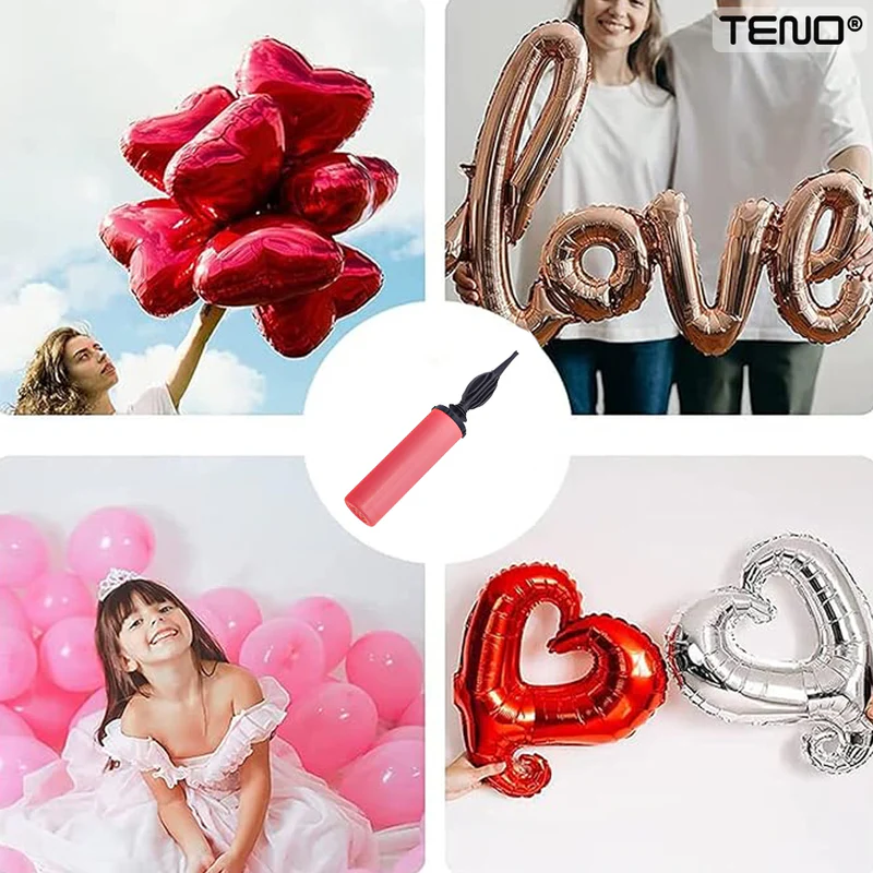 Pompa Manuala Pentru Umflat Baloane cu Dublu Sens, Multifunctionala, Materiale Calitative, Umflare Rapida, 28 cm, Rosu/Negru, TENO371