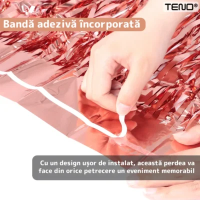 Set 2 Bucati Perdea Decorativa Din Folie Roz/Auriu Metalizat, Pentru Petreceri Aniversare, TENO322