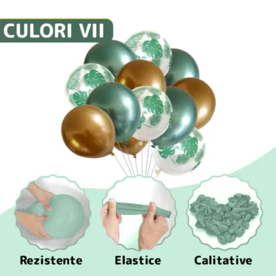 Set 15 Baloane, Model Frunze, Pentru Petreceri/Aniversari/Evenimente, O Singura Dimensiune, 3 Culori, Latex, Verde/Auriu/Transparent, TENO305