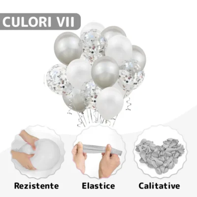 Set 15 Baloane, Confeti, Pentru Petreceri/Aniversari/Evenimente, O Singura Dimensiune, 3 Culori, Latex, Argintiu/Alb/Transparent, TENO260