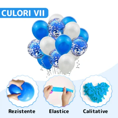 Set 15 Baloane, Confeti, Pentru Petreceri/Aniversari/Evenimente, O Singura Dimensiune, 3 Culori, Latex, Albastru/Alb/Transparent, TENO259