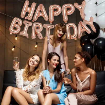 Set 13 Baloane, Litere, Pentru Petreceri/Aniversari/Evenimente, Model Happy Birthday, Rose Gold, TENO306