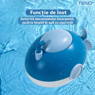 Jucarie de Baie Pentru Copii, Submarin Inotator, Fara Baterii, Mecanism cu Cheita, 8x11x8.5cm, Albastru, TENO126