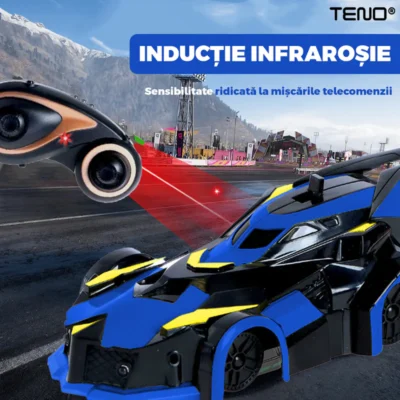 Masinuta Antigravitationala cu Telecomanda, Urcare pe Pereti si Tavan, Rotire 360 Grade, Senzor Infrarosu, Incarcare USB, Telecomanda Intuitiva, Albastru/Negru, TENO1428