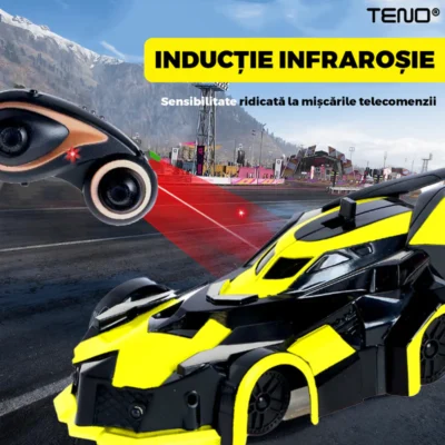 Masinuta Antigravitationala cu Telecomanda, Urcare pe Pereti si Tavan, Rotire 360 Grade, Senzor Infrarosu, Incarcare USB, Telecomanda Intuitiva, Galben/Negru, TENO1427