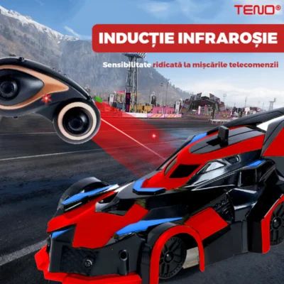 Masinuta Antigravitationala cu Telecomanda, Urcare pe Pereti si Tavan, Rotire 360 Grade, Senzor Infrarosu, Incarcare USB, Telecomanda Intuitiva, Rosu/Negru, TENO1416