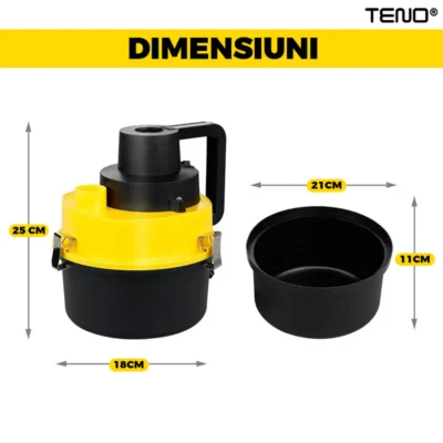 Aspirator Auto Portabil, Capacitate 3 Litri, 120W, Alimentare Bricheta Auto 12V, Aspirare Umed si Uscat, 4 Accesorii Incluse, TENO359