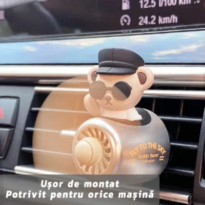 Difuzor Auto Aromaterapie, Car Pilot Bear, Kit Odorizant, 2 Arome cu Extracte Naturale Incluse, TENO335