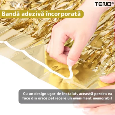 Set 2 Bucati Perdea Decorativa Din Folie Auriu Metalizat, Pentru Petreceri Aniversare, TENO323