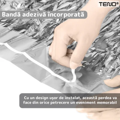 Set 2 Bucati Perdea Decorativa Din Folie Argintiu Metalizat, Pentru Petreceri Aniversare, TENO324