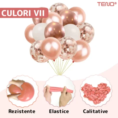Set 12 Baloane, Cifra 1, Pentru Petreceri/Aniversari/Evenimente, Stea/Rotunde/Confetti, 3 Culori, Latex, Rose Gold, TENO1060