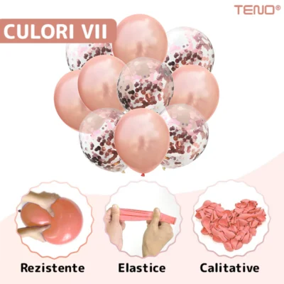 Set 25 Baloane, Litere, Pentru Petreceri/Aniversari/Evenimente, Confetti, Inimioare, Model Happy Birthday, Rose Gold, TENO754