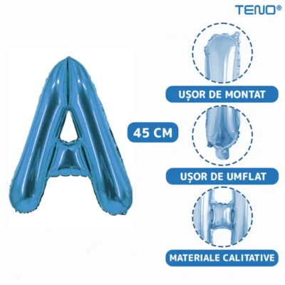 Set 12 Baloane, Litere, Pentru Petreceri/Aniversari/Evenimente, Metalizate, Folie, 45 cm, Model BINE ATI VENIT, Albastru, TENO1286