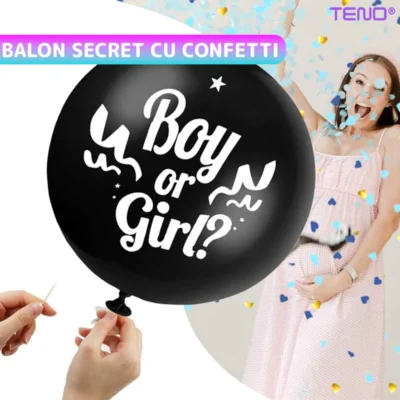 Balon Gender Reveal, Pentru Petreceri/Evenimente/Botezuri, Confetti in 2 Culori, Negru, TENO1058