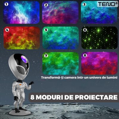 Proiector de Lumini Tip Extraterestru cu Telecomanda si Timer, 8 Moduri de Proiectie, Rotire 360 Grade, Ajustare Luminozitate, TENO545
