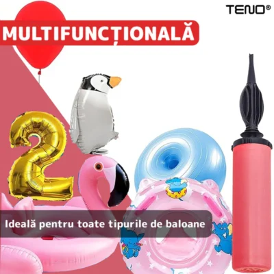 Pompa Manuala Pentru Umflat Baloane cu Dublu Sens, Multifunctionala, Materiale Calitative, Umflare Rapida, 28 cm, Rosu/Negru, TENO371