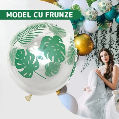 Set 15 Baloane, Model Frunze, Pentru Petreceri/Aniversari/Evenimente, O Singura Dimensiune, 3 Culori, Latex, Verde/Auriu/Transparent, TENO305