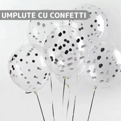 Set 15 Baloane, Confeti, Pentru Petreceri/Aniversari/Evenimente, O Singura Dimensiune, 3 Culori, Latex, Argintiu/Alb/Transparent, TENO260