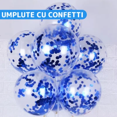 Set 15 Baloane, Confeti, Pentru Petreceri/Aniversari/Evenimente, O Singura Dimensiune, 3 Culori, Latex, Albastru/Alb/Transparent, TENO259