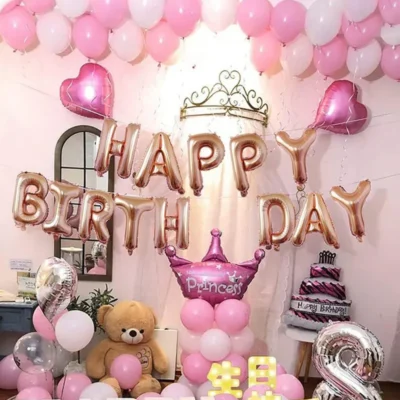 Set 13 Baloane, Litere, Pentru Petreceri/Aniversari/Evenimente, Model Happy Birthday, Rose Gold, TENO306